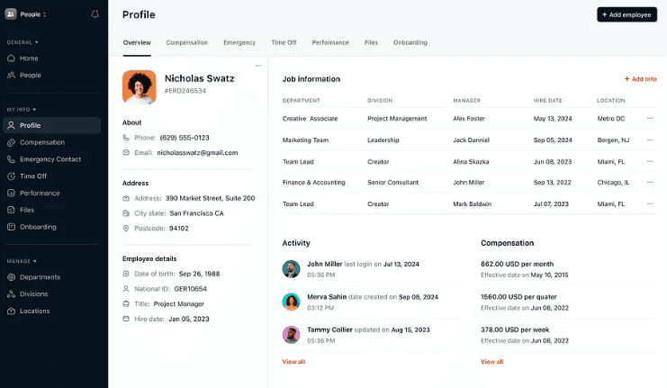 Employee Profile Screen